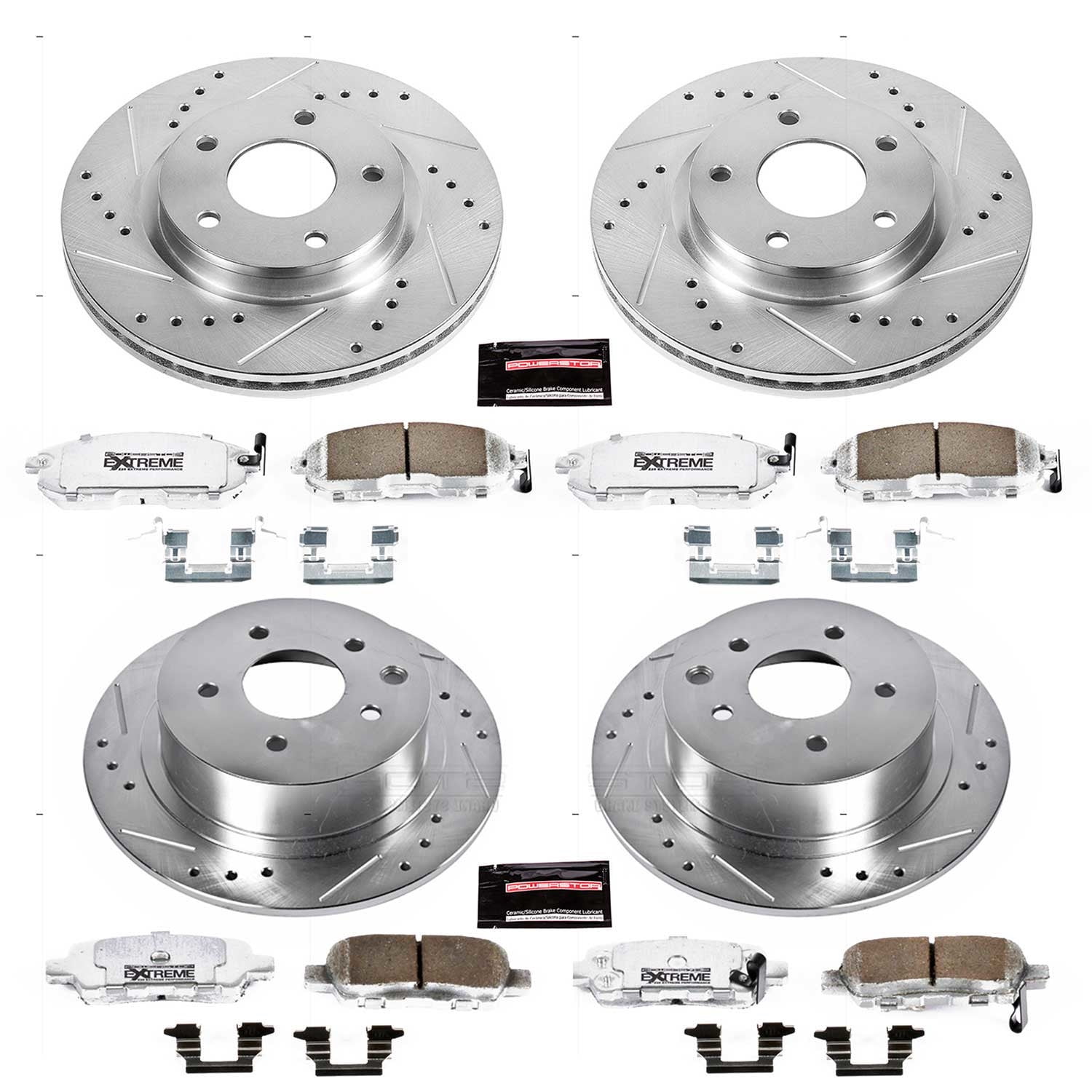 PowerStop Front and Rear Z26 Street Warrior Carbon-Fiber Ceramic Brake Pad and Drilled and Slotted Rotor Kit Fits: NISSAN Select Models K6960-26