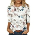 thumbnail image 1 of Pompotops T-shirt à Manches Mi-Longues 3/4 Imprimé Mode Femme Col Rond Haut Décontracté, 1 of 5