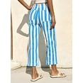 thumbnail image 6 of Womens Cropped Striped Pants Casual High Waisted Stretchy Straight Leg Denim Pants with Pockets, 6 of 6