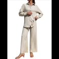 thumbnail image 2 of Traje de Verano para Mujer, de Dos Piezas, con Camisa, Pantalones y Ropa Deportiva Informal para Playa y Vacaciones Albaricoque L, 2 of 10