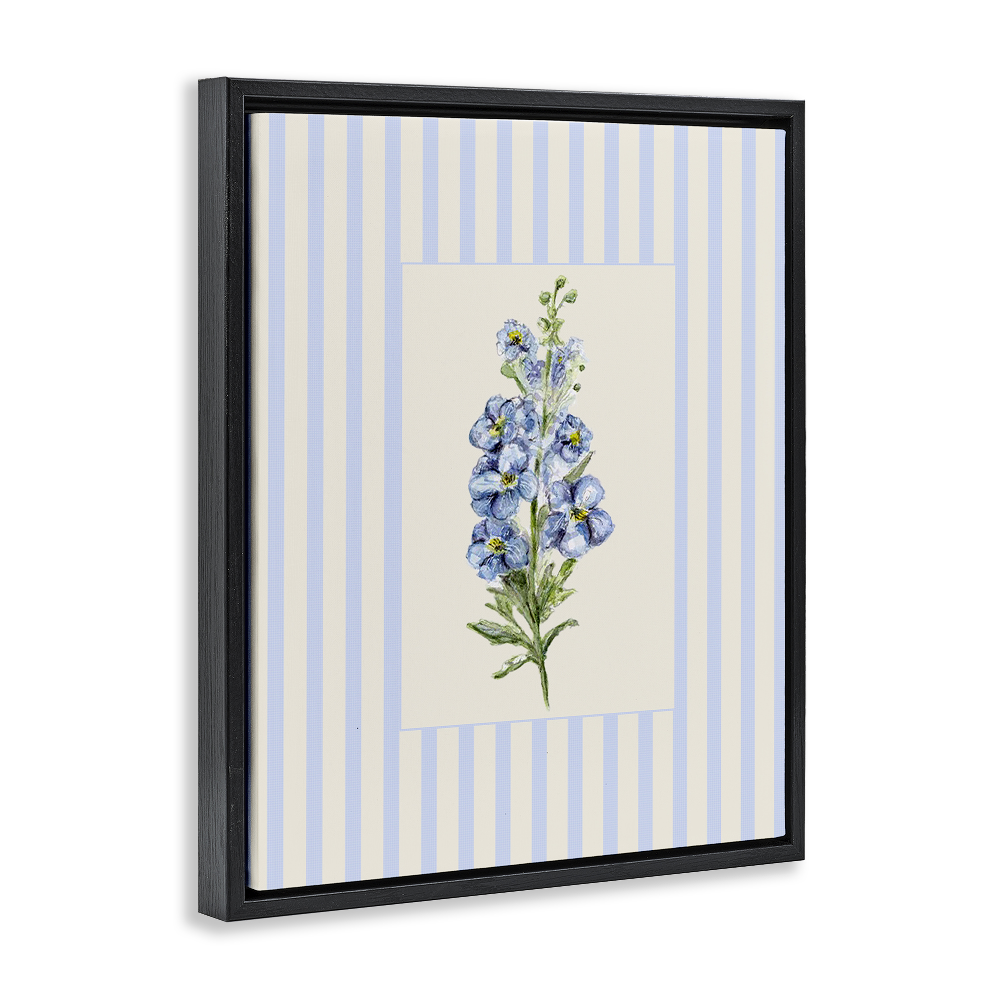 Blue Stripe Larkspur Black Framed Floater Canvas Wall Art, design by Lisa Wehmeyer