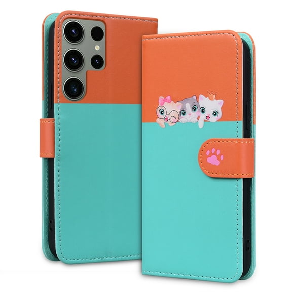 ELEHOLD Flip Wallet Case for Samsung Galaxy A73 5G, Cute Pattern PU Leather Case with Magnetic Clasp Credit Card Slot Stand Lanyard Shockproof Full Body Protection Cover, D