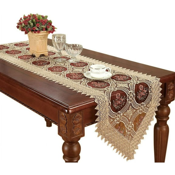 Vintage Burgundy Lace Table Runner, Dresser Scarf 16 * 72 Inch