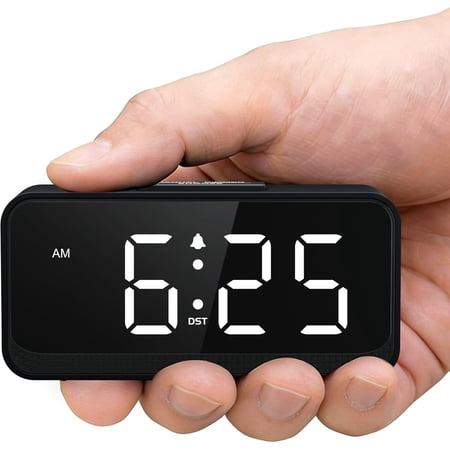 Battery Operated Small Alarm Clock: Digital Compact Large Display Cordless Clock for Bedroom Travel