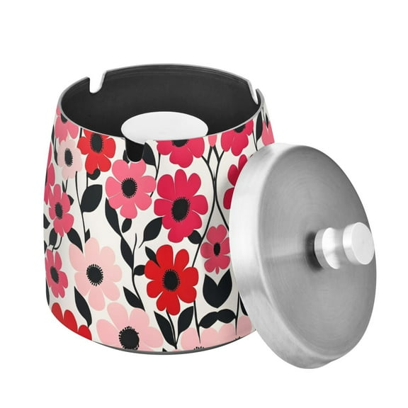 Yayeee Ashtray with Lid for Cigarette Smokeless Stainless Steel Home Ash Holder, Pink and Red Flowers