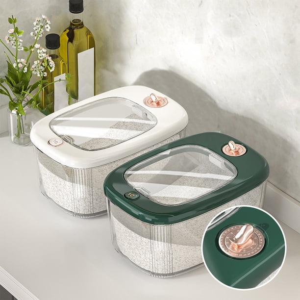 Recipiente hermético para dispensador de arroz con tapa - 13,77x9,25x14 pulgadas Gran Contenedor de harina de cereal, blanco o verde