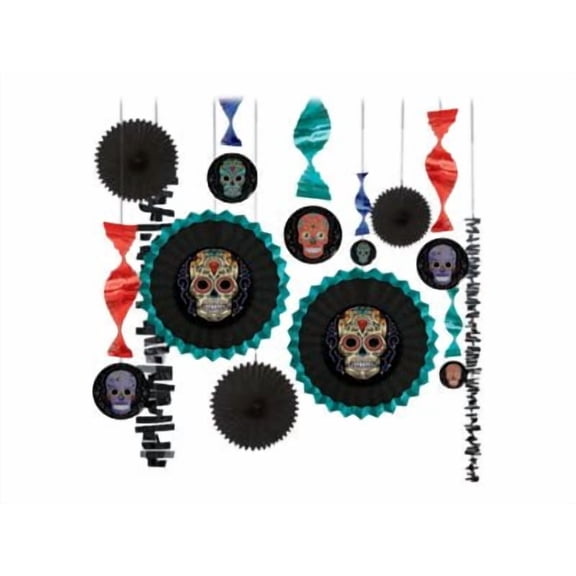 Amscan Paper and Foil Halloween Sugar Skull Room Decorating Kit, Multiple Sizes, Pack Of 2