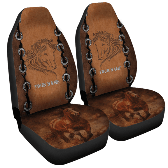 Lotusprinthandmade Personalized Name Brown Horse Horse Lover Front Car Seat Cover One Size