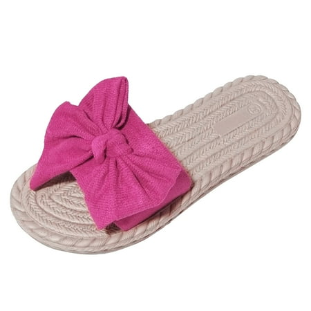 

Daznico Womens Sandals Women Summer Slip On Solid Bow Tie Casual Open Toe Flat Soft Bottom Breathable Slippers ( Purple 9 )