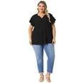 thumbnail image 3 of DARING DIVA Women's Plus Tops V Neck Ruffle T Shirt Blouses 2X Black, 3 of 6
