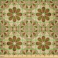 thumbnail image 2 of Ambesonne Retro Fabric by the Yard Microfiber, Oriental Geometric Flower, 10 Yards, Caramel Tan, 2 of 4