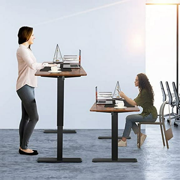 Electric Adjustable Height Standing Desk, 55×24 Inches Sit Stand Desk with Power Socket, 2 USB Ports, 3 Power Outlets, 4 Wheels,4 Memory Buttons Home Office Desk ()