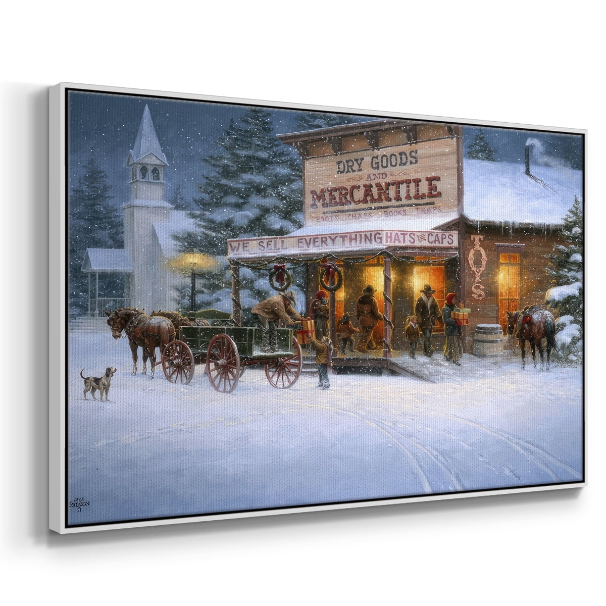Christmas Wishes - Framed Gallery Wrapped Holiday Canvas - 25 x 37 - White Frame