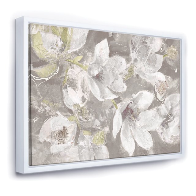 Beige And Brown Blossiming Flowers - Farmhouse Framed Canvas