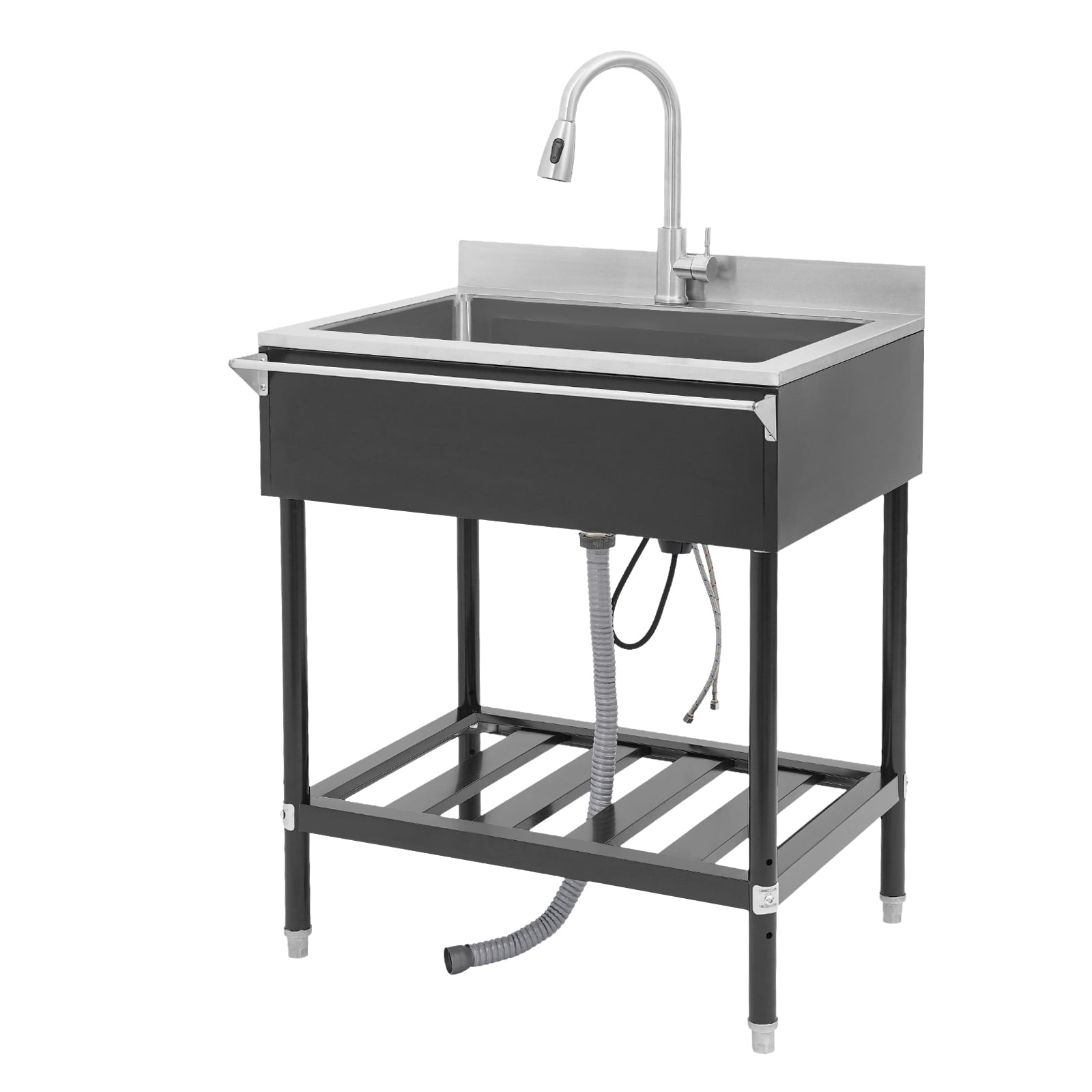 Black Stainless Steel 30.7x22x40.35 Inch Independent Kitchen Sink With Drain Rack Large-Capacity Sink With Pull Tap