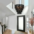 thumbnail image 3 of KAWOTI 5-Light Black Oversize 4-Tiered Pendant Light with Rattan Shade, 3 of 8