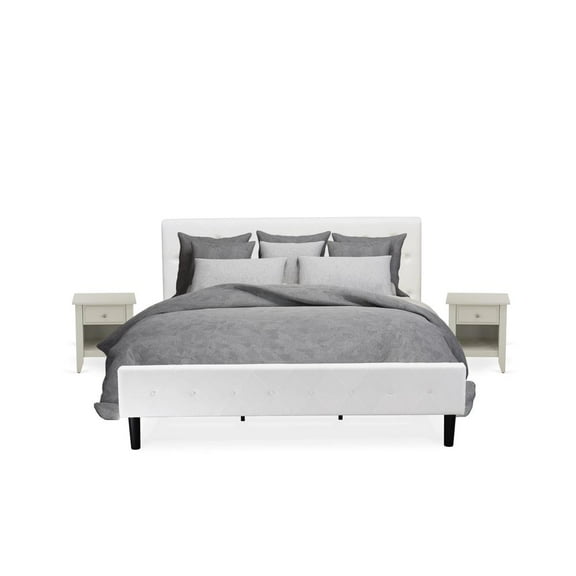 East West Furniture Nolan 3-Piece Wood King Bedroom Set in White/Butter Cream
