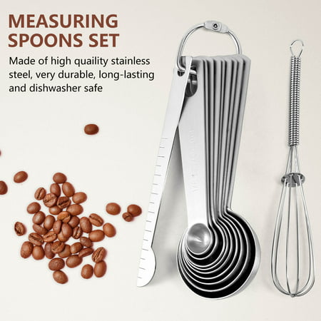 

Measuring Spoons Set Measuring Spoon Round Measure Cup with Ruler Stir Bar Kitchen Baking Tablespoon Tool Cooking Seasoning Spoon 11Pcs