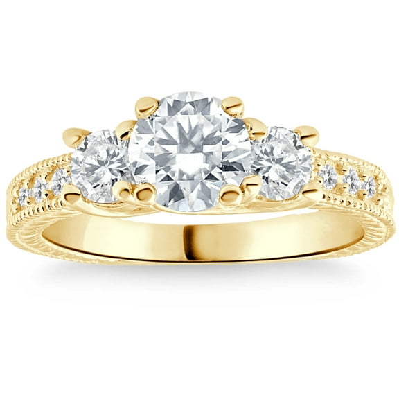Pompeii 1.80Ct Three Stone Diamond Engagement Ring Vintage Accents 14k Yellow Gold