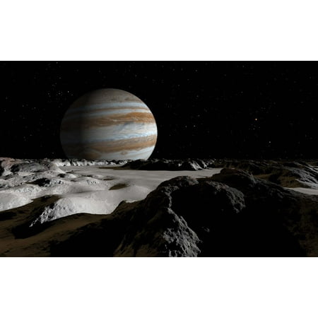 - Jupiters large moon Europa is covered by a thick crust of ice Poster Print by Ron MillerStocktrek Images