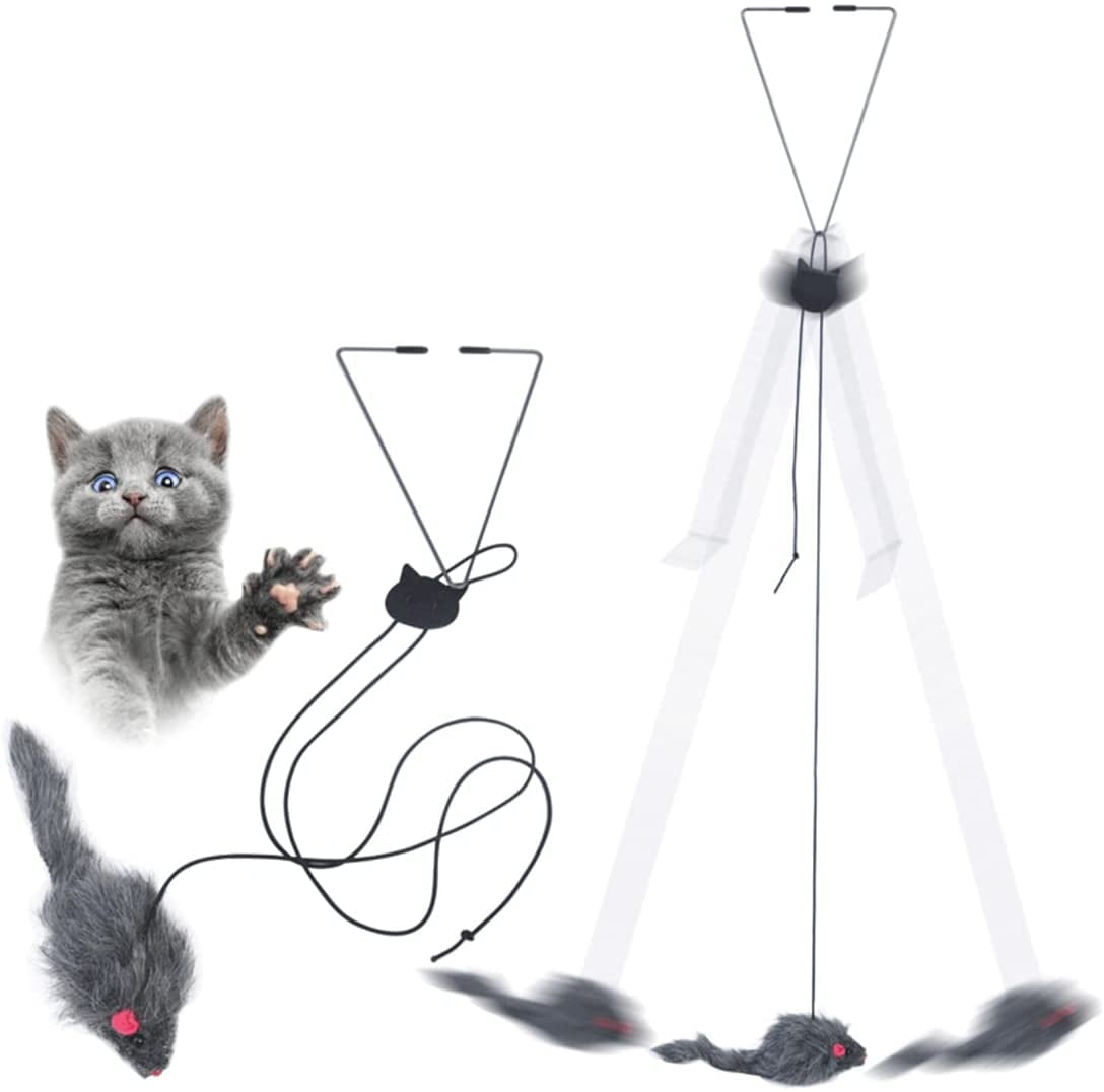 Self-Play Interactive Cat Toys for Indoor Cats Kitten Teaser Toy Cat Mice Toys for Play Exercise Eliminating Boredom 2 Pack Hanging Door Bouncing Mouse Cat Toy with 71 Adjustable Elastic Rope 