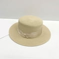 thumbnail image 2 of JFGHDG Woven Straw Boater Hat Flat‑top Crown Wide Flat Brim Twisted Satin Ribbon Band Breathable UV‑Protection Sun Hat For Vacation Outdoor Wear Beige One Size, 2 of 3