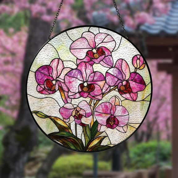 Orchid Flower Stained Glass Suncatcher Botanical Window Hanging, Home Decor for Flower Lovers, Orchid Glass Art Gift