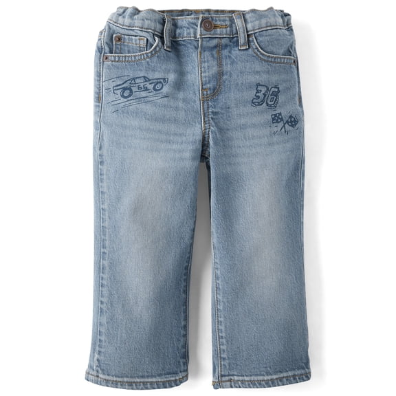 The Children's Place Baby And Toddler Boys Racecar Doodle 90s Loose Jeans, Sizes 6M-5T