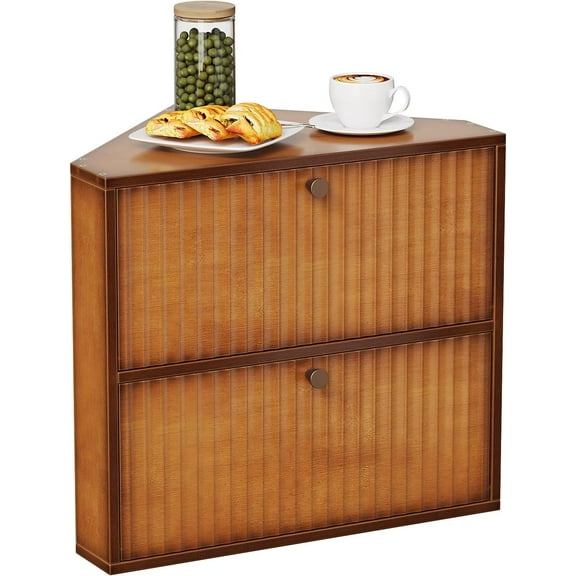 Corner Bread Box for Kitchen Countertop Bamboo Two Layer Large Capacity Bread Storage Bin Vintage Storage for Homemade Bread (Brown)