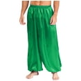 thumbnail image 2 of TiaoBug Men's Shiny Satin Bloomers Pants Elastic Waistband Loose Lantern Pants Belly Dance Trousers Green S, 2 of 6