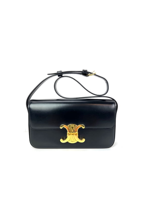 Pre-Owned Celine Shiny Calfskin Triomphe Black Shoulder Bag