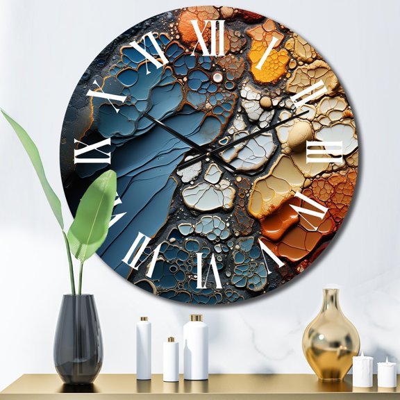 Designart "Fluid Movements Blue Orange Expression" Abstract Shapes Oversized Wall Clock