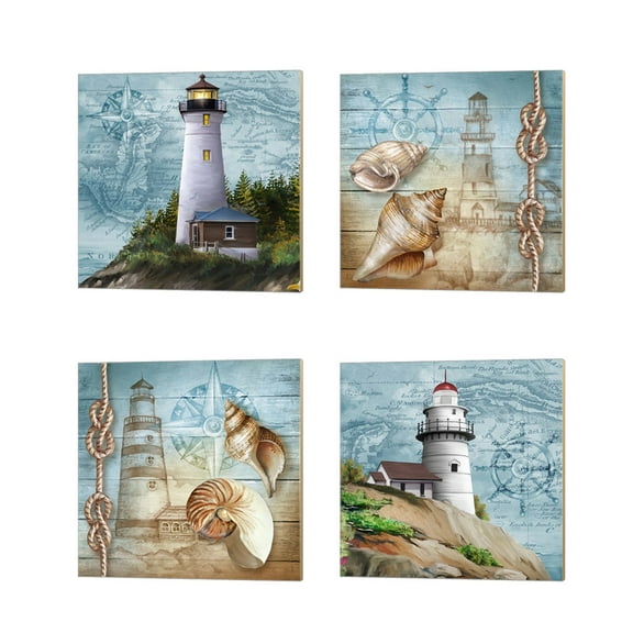 Great Art Now Lighthouse by Tom Wood 4 Piece Canvas Art Set Each 14"W x 14"H