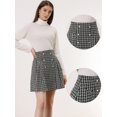 thumbnail image 2 of Mini Falda de tweed a cuadros Allegra K elegante Talle Alto Blanco negro L, 2 of 5