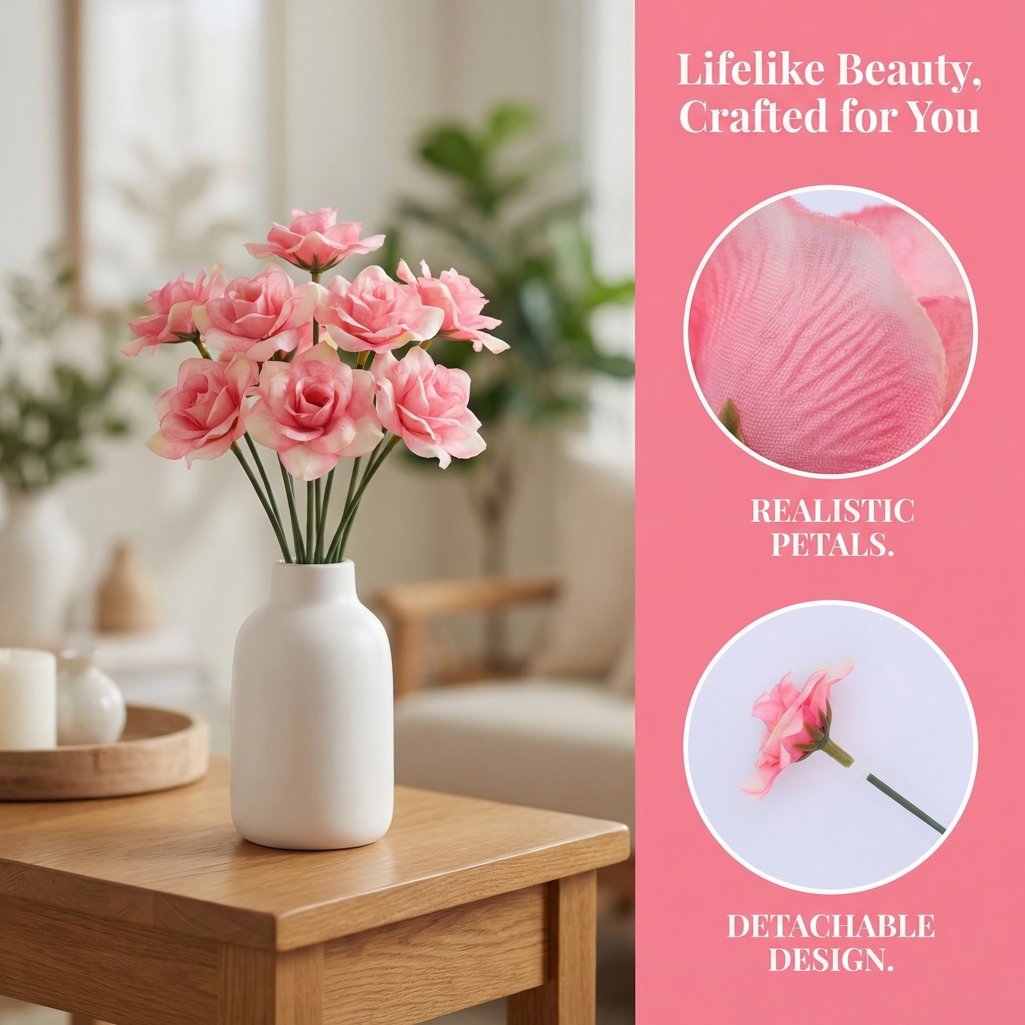Unique Bargains Artificial Roses Bouquet Silk Rose with Detachable Flower [Light Pink]