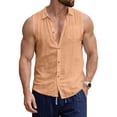thumbnail image 2 of Men's Sleeveless Shirt Casual Pocket Sleeveless Button Top Breathable Summer Shirt Beach Vacation Tank Top, 2 of 8
