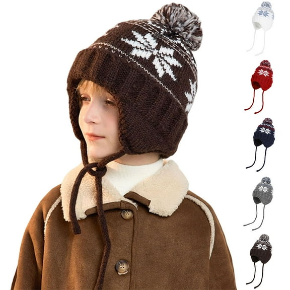 Cethrio Boys Knit Hats with Ear Flaps, Soft Winter Windproof Warm Beanies for Boy Coffee Size 4-10T