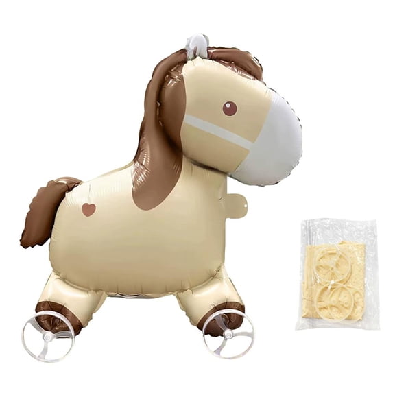 Self Standing Horse Balloon with Wheels, Aluminum Foil Inflatable Walking Balloons for Birthday Baby Shower Horse Animal Themed Cowboy Party Decorations,Giant Animal Balloons Party Supplies