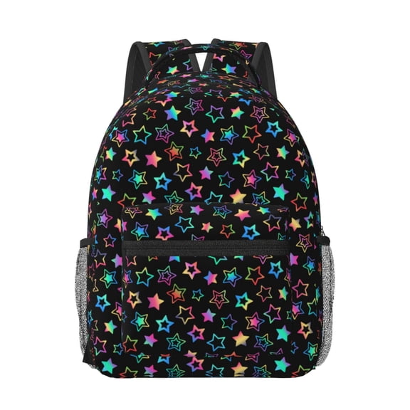 Honeii Multi-Colored Stars Print Backpack for School,15.6 inch Laptop Back Pack for High School and College Students, Waterproof Computer Bookbag-One Size