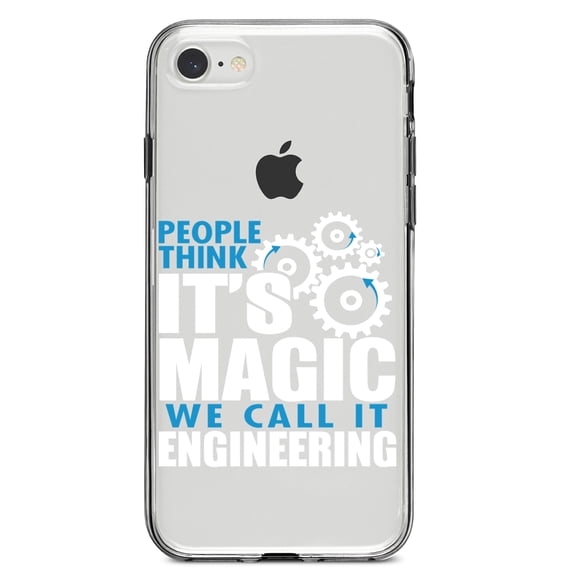 DistinctInk Clear Shockproof Hybrid Case for iPhone 7 8 SE (2020 Model) 4.7" Screen TPU Bumper Acrylic Back Tempered Glass Screen Protector - People Think It's Magic It's Engineering