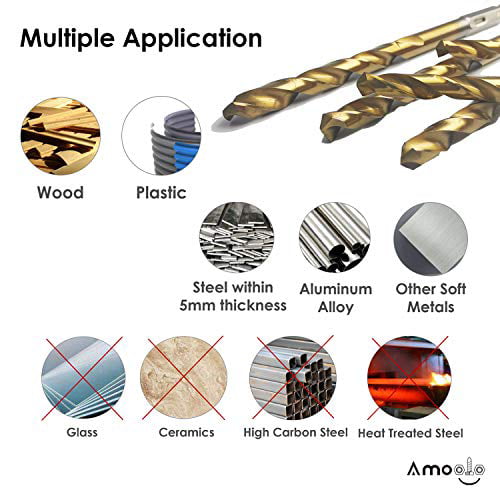 Steel 10pcs Metal Premium 4341 HSS Metal Drill Bits for Wood Plastic amoolo 5/16 Titanium Drill Bits Aluminum Alloy 