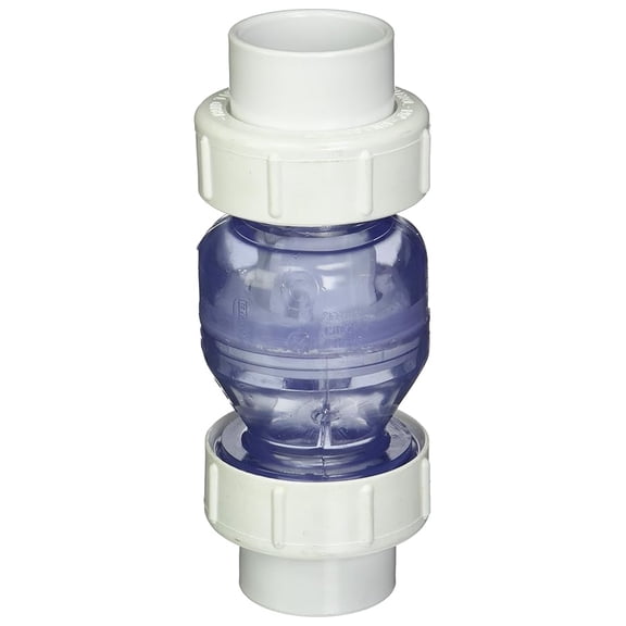 1-1/2" Spring Check Valve, True Union Clear PVC - DIVERSIFIED SALES INC 1700C15 - Flow Control Valve for Plumbing & Irrigation