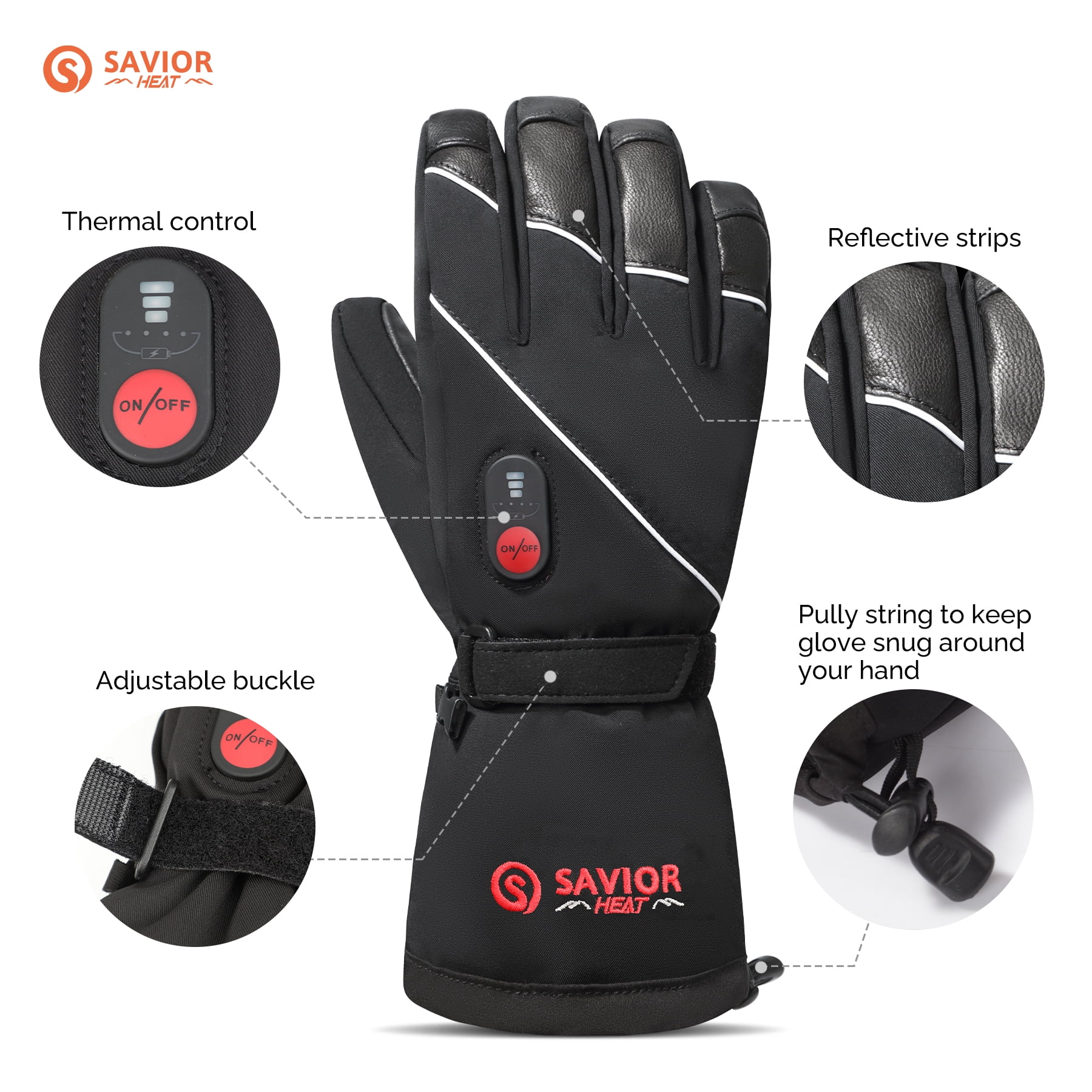 Savior Adult Battery Heated Gloves, Winter Ski Mittens Black XS-3XL
