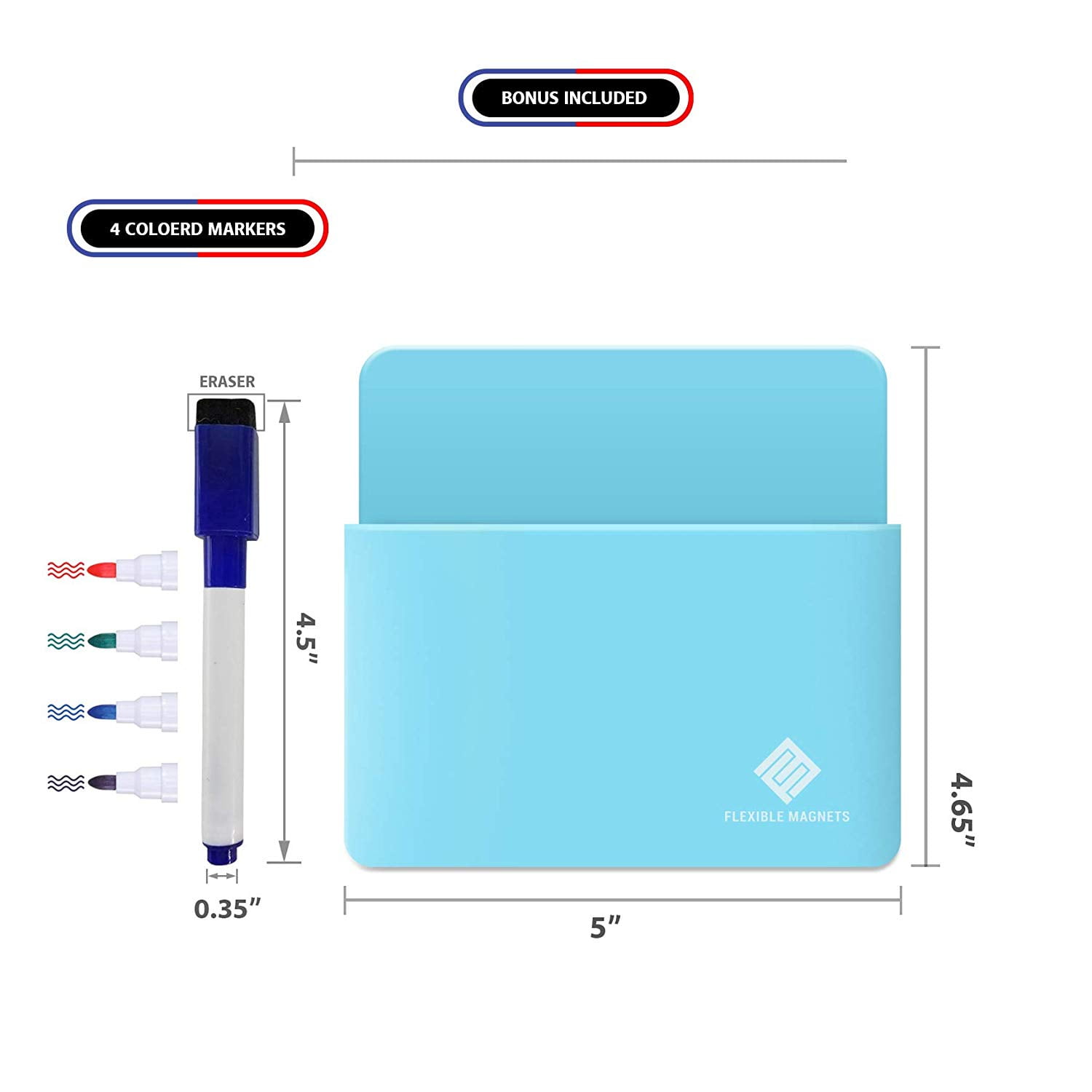 Magnetic Marker Holder,(3 Pack) Strong Durable Plastic With Magnetic Back. Includes 4 Colored Markers With Eraser On Cover. (3 Pack)