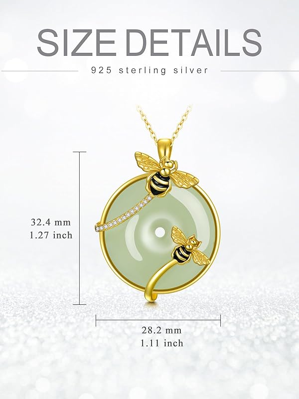 JKR Jade Necklace for Women Sterling Silver Round Cat/Hummingbird/Dragonfly/Butterfly/Bee Jade Jewelry Birthday Gifts Women Mom Wife Grandma