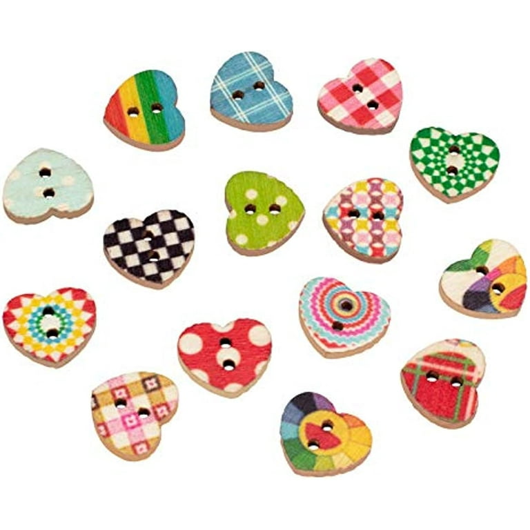 Handmade with Love Heart Dotted Circle Wood Buttons for Sewing Knitting  Crochet DIY Craft