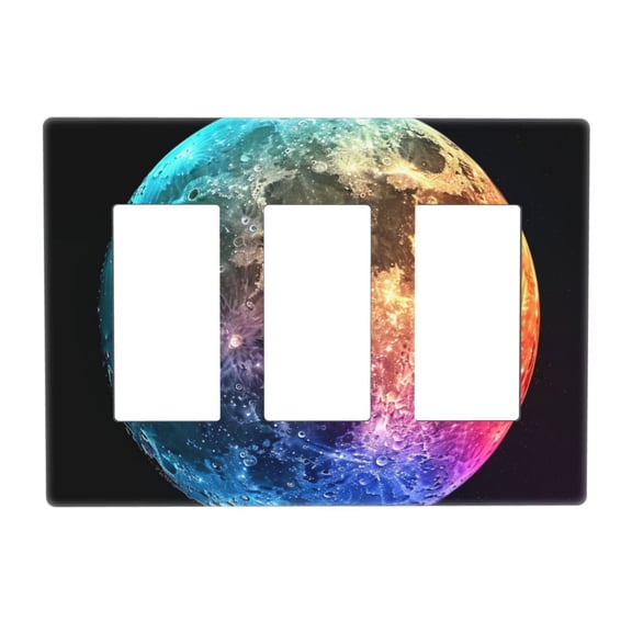 Colorful Moon Switch Cover Decorative Wall Plate 3-Gang Screwless Standard Size