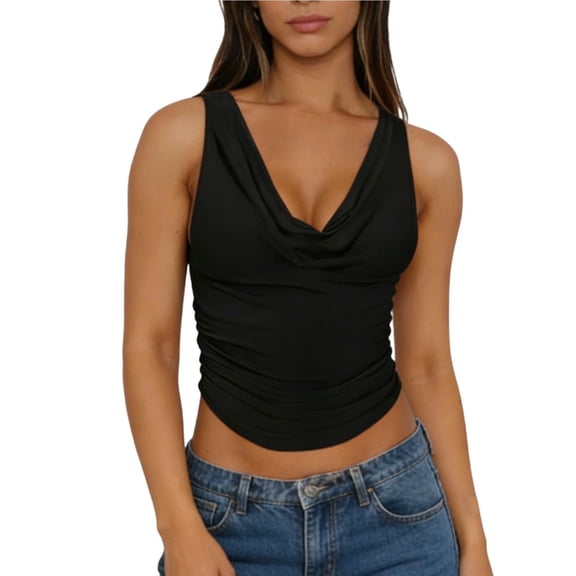 BSDJILFG Ribbed Crop Tops for Women Y2K Juniors Tank Top Casual V-Neck Sleeveless Workout Cami Shirts