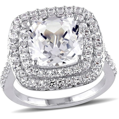 7-1/10 Carat T.G.W. Created White Sapphire Sterling Silver Halo Engagement Ring