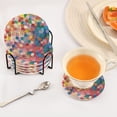 thumbnail image 3 of Yayeee 6 PCS Drink Coasters with Holder Set Woven Absorbent Round Tabletop Hot Pad, Light Colorful Circles, 3 of 7
